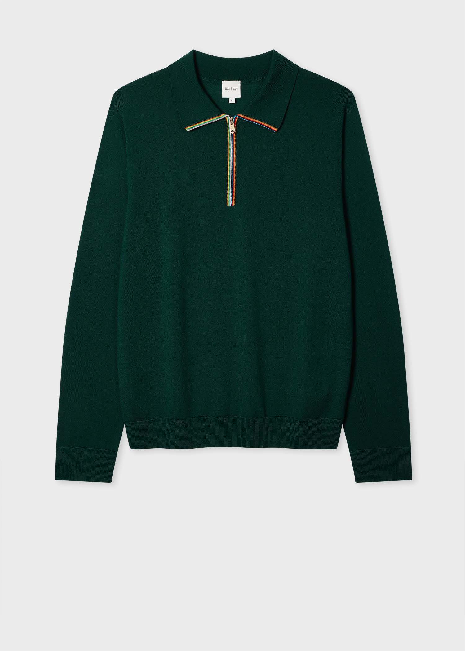 Paul Smith Dark Green 'signature Stripe' Zip Trim Merino Wool Polo Shirt In Green