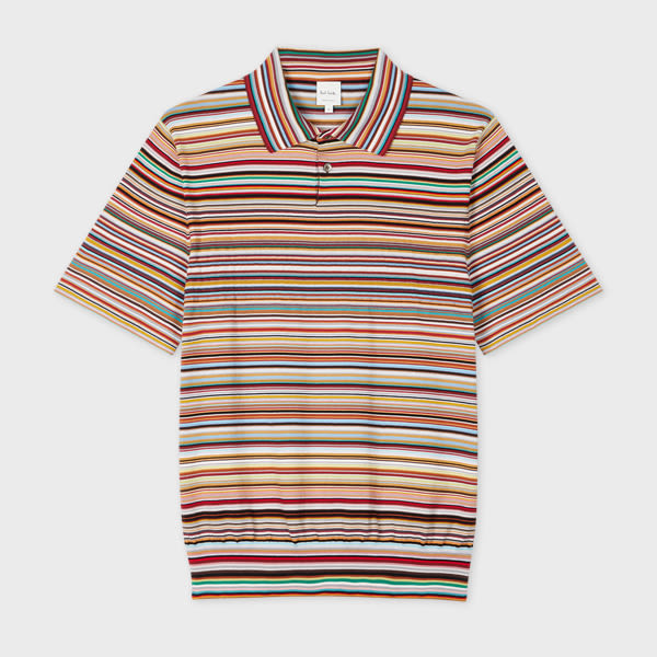 PAUL SMITH 'SIGNATURE STRIPE' KNITTED COTTON POLO SHIRT MULTICOLOUR