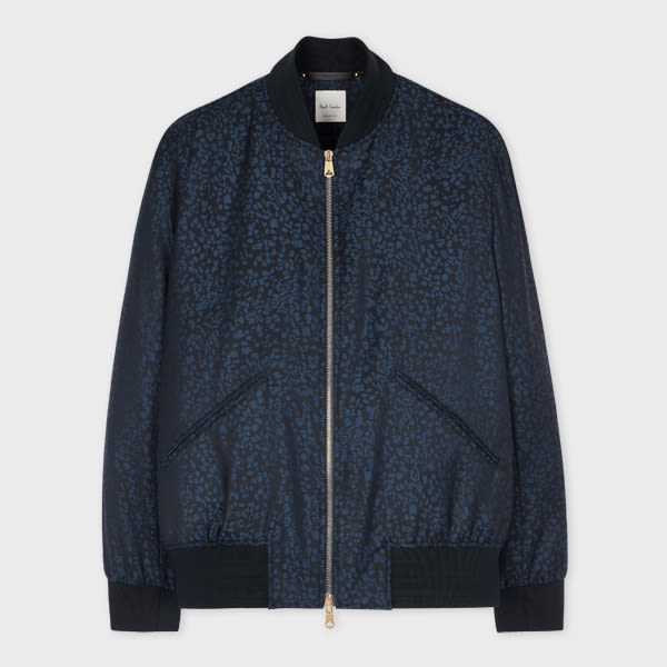 Paul Smith Navy Leopard Jacquard Wool Bomber Jacket Blue