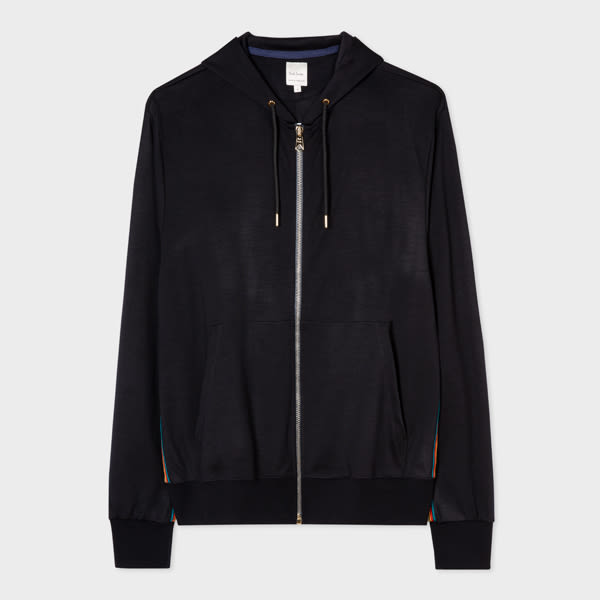 Paul Smith Navy Zip-Front Washable Wool 'Signature Stripe' Hoodie Blue