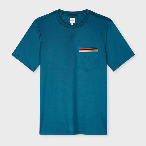 PAUL SMITH PETROL BLUE 'SIGNATURE STRIPE' POCKET T-SHIRT 