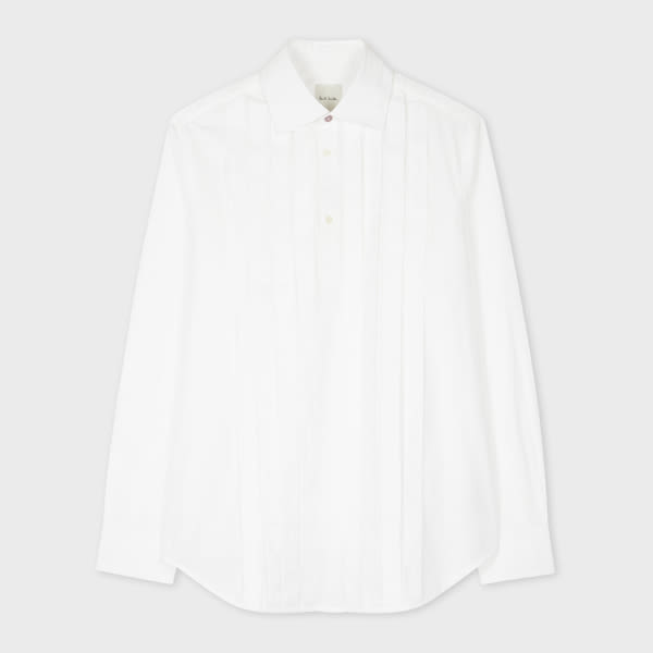 Paul Smith White Pleated-Front Half-Placket Cotton Shirt