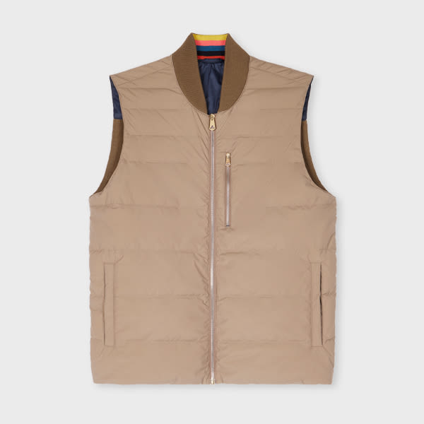 PAUL SMITH TAUPE HYBRID DOWN GILET BROWN