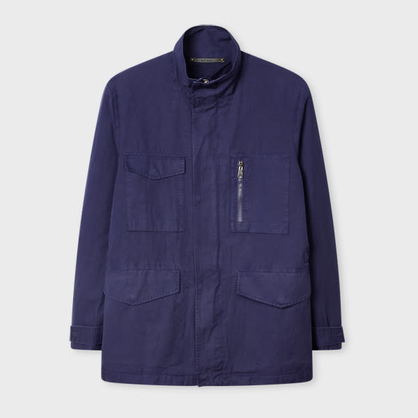 Paul Smith Navy Garment-dye Cotton-linen Field Jacket Blue In Blue