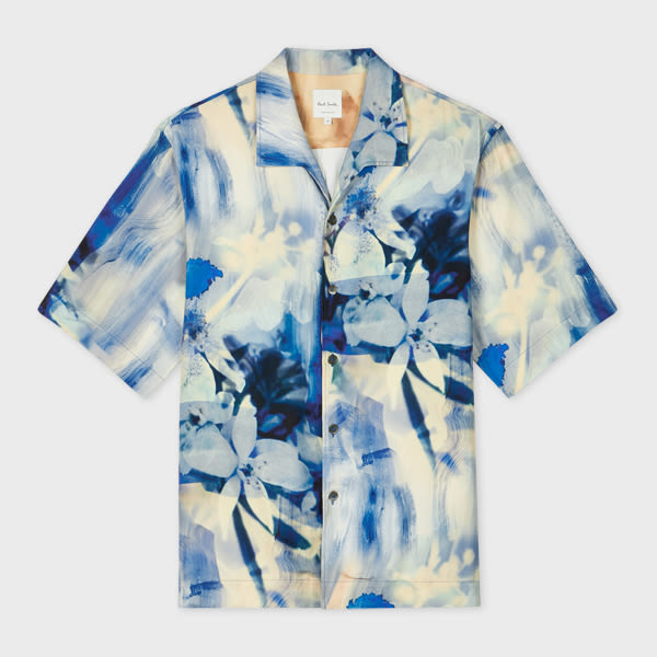 Shop Paul Smith Oversized Blue 'painted Photograph' Viscose Shirt