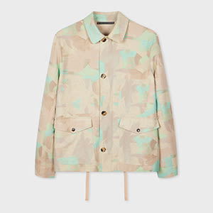 PAUL SMITH COTTON-LINEN 'PHOTOMONTAGE' PRINT FIELD JACKET GREEN