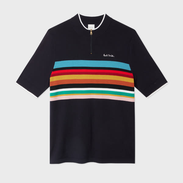 Paul Smith Navy 'signature Stripe' Merino Wool Knitted Cycle Jersey Blue In Blue