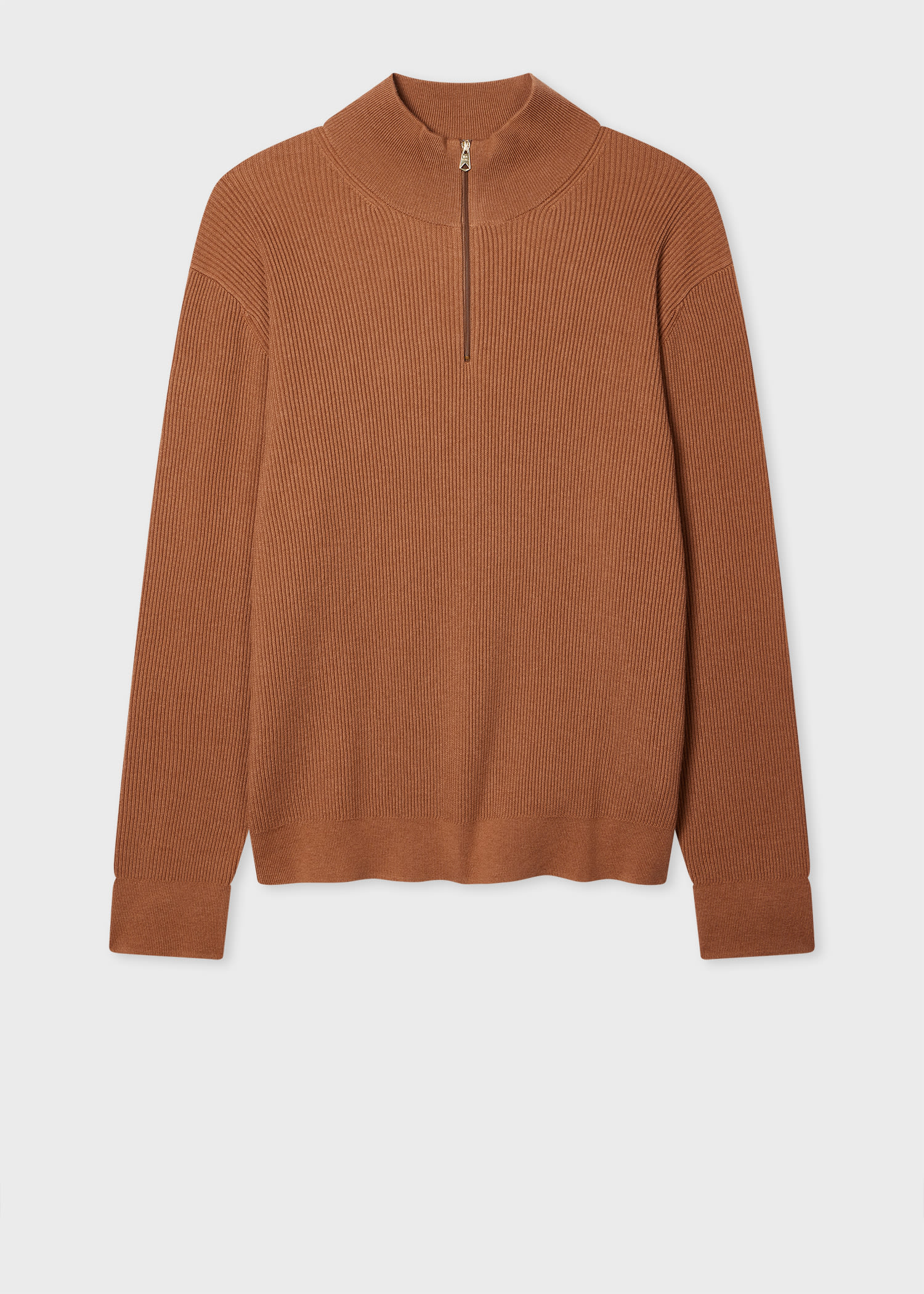 Paul Smith Chestnut Wool-Blend Half Zip Ribbed Knitted Sweater Orange