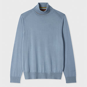 Paul Smith Light Blue Merino Wool Roll Neck Sweater In Blue