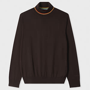 Paul Smith Dark Brown Merino Wool Roll Neck Sweater In Brown