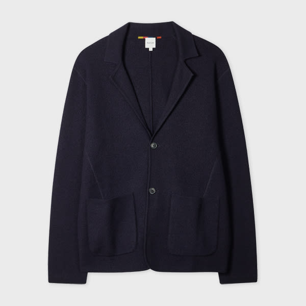 Paul Smith Navy Merino Wool Knitted Cardigan Blazer Blue In Blue