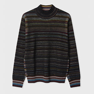 Paul Smith Black 'Signature Stripe' Merino Wool Waffle Roll Neck Sweater Multicolour