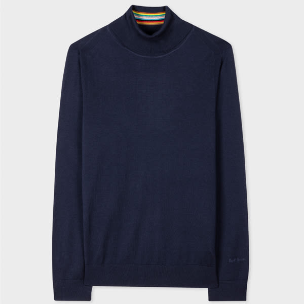 Paul Smith Navy Merino Wool Roll Neck Sweater Blue