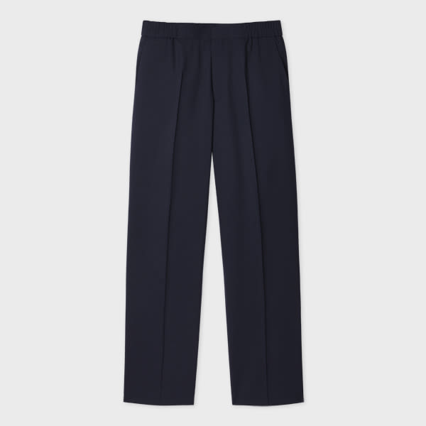Paul Smith Dark Navy Two-Ply Hopsack Wool Elasticated-Waist Trousers Blue