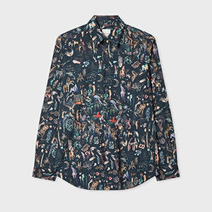 Paul Smith Tailored-Fit Navy 'Little Beasts' Print Shirt Blue