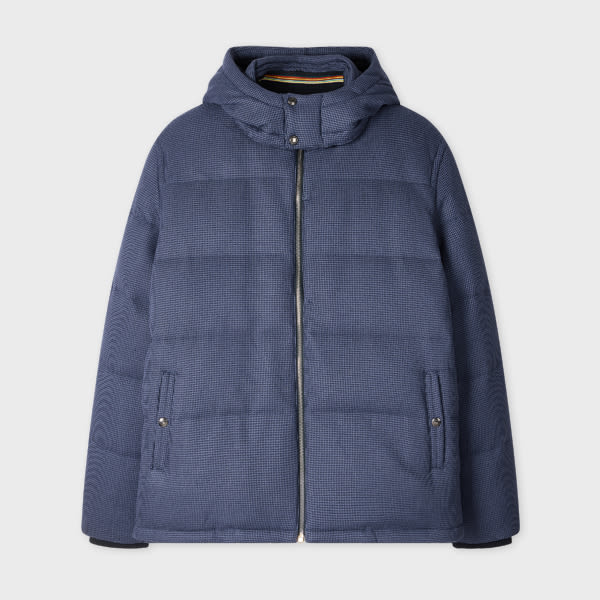Paul Smith Navy Houndstooth Down Jacket With Detachable Hood Blue In Blue