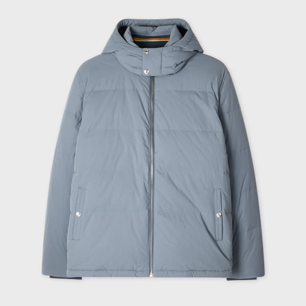Paul Smith Light Blue Down Jacket With Detachable Hood In Blue