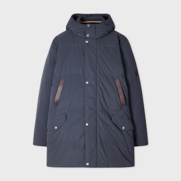 Paul Smith Navy Long Down Parka With Detachable Hood Blue In Blue