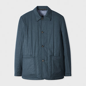 Paul Smith Blue Overdyed Wool-cashmere Flannel Quilted Jacket In Blue
