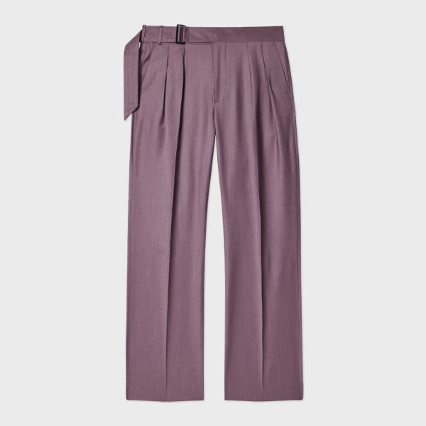 Paul Smith Purple Overdyed Wool-Cashmere Flannel Pleat-Front Belted Trousers