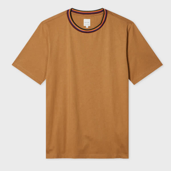 Paul Smith Tan 'artist Stripe' Collar T-shirt Brown