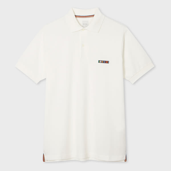 Paul Smith White 'Signature Stripe' Logo Cotton Polo Shirt