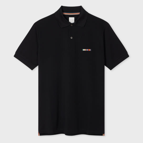 Shop Paul Smith Black 'signature Stripe' Logo Cotton Polo Shirt