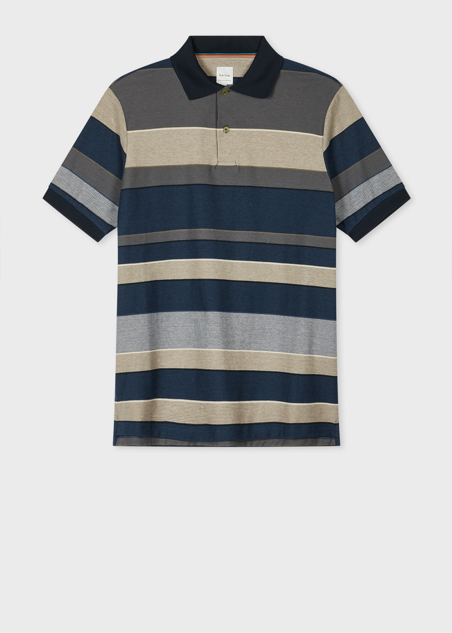 Paul Smith Navy And Khaki Cotton Multi Stripe Polo Green