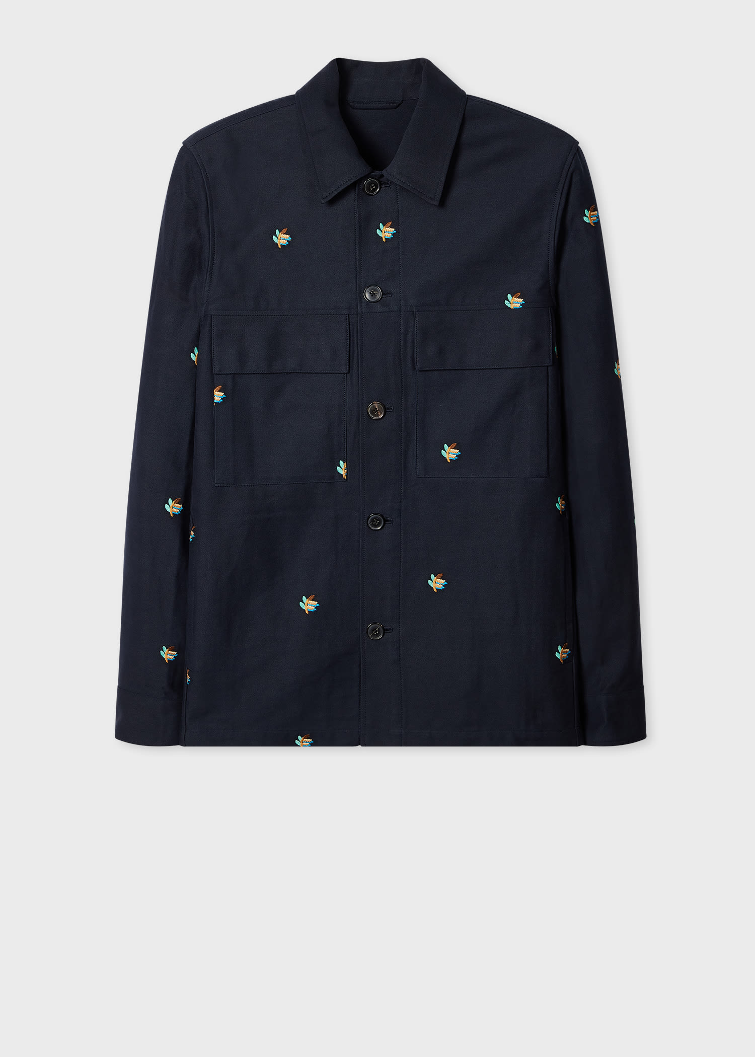 Paul Smith Navy Embroidered Leaf Cotton Overshirt Blue