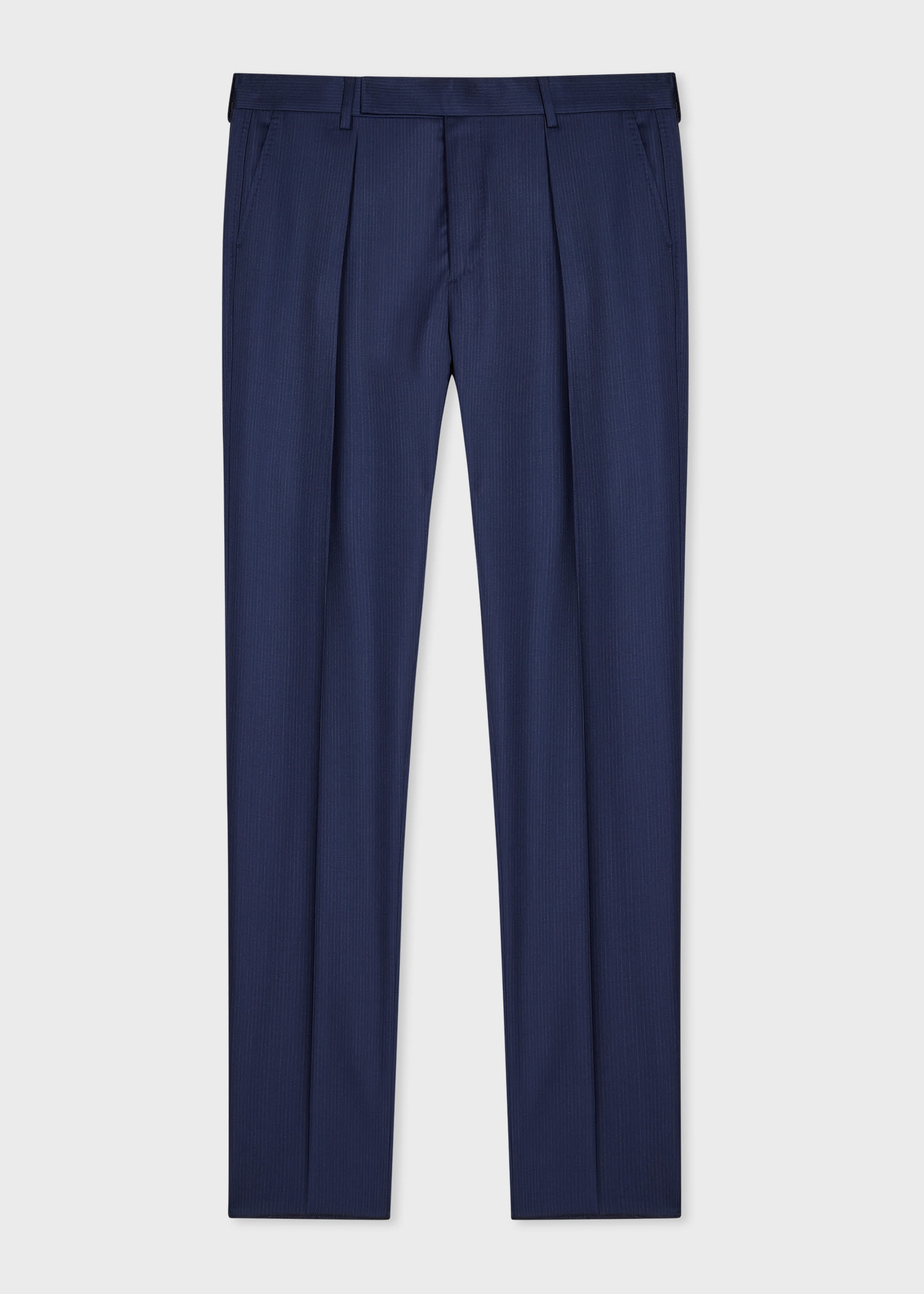 Paul Smith Tapered-Fit Navy Pinstripe Wool Pleated Trousers Blue