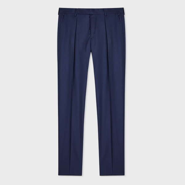 Paul Smith Tapered-Fit Navy Pinstripe Wool Pleated Trousers Blue