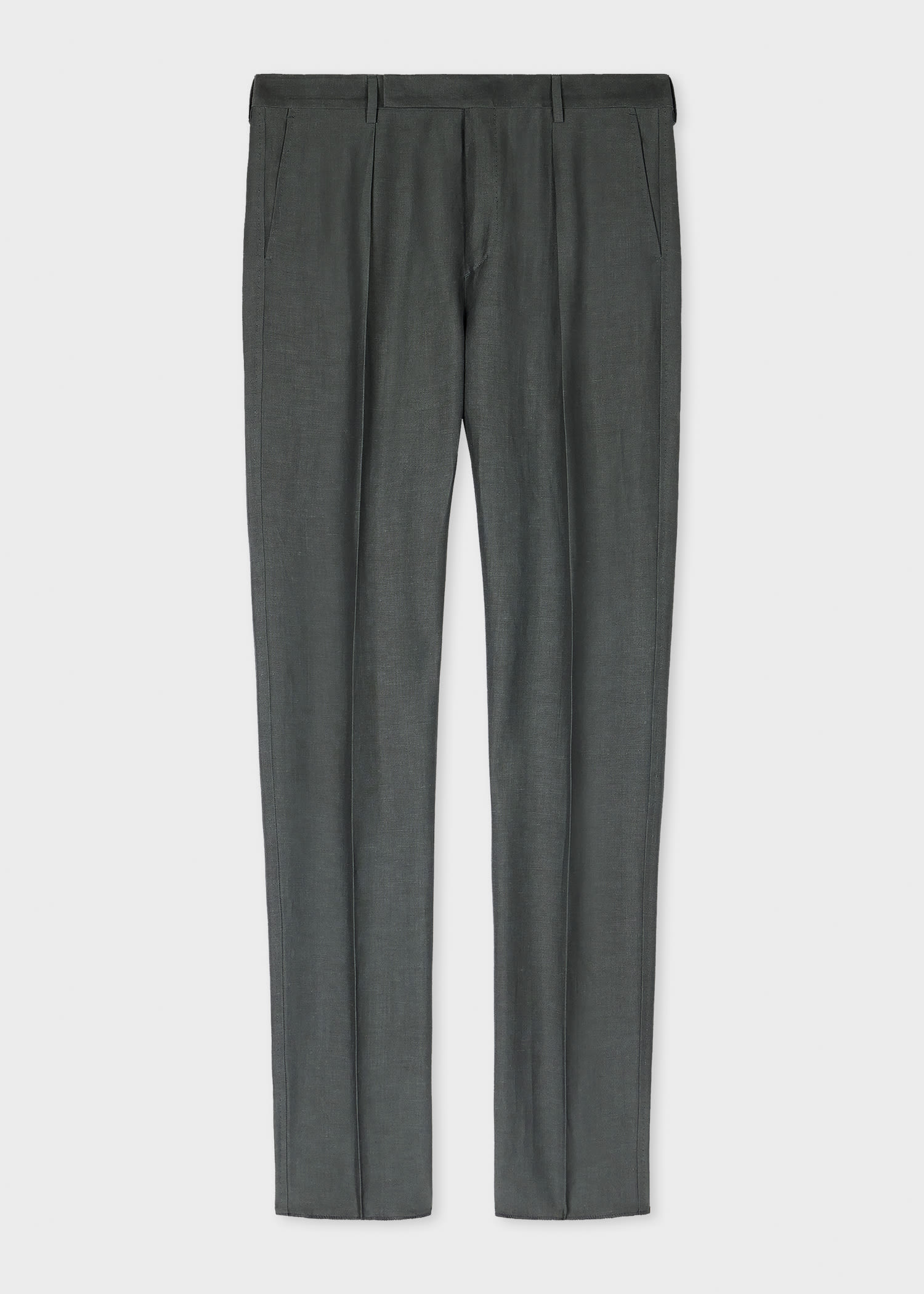 Paul Smith Tapered-Fit Green Linen-Wool Pleated Trousers