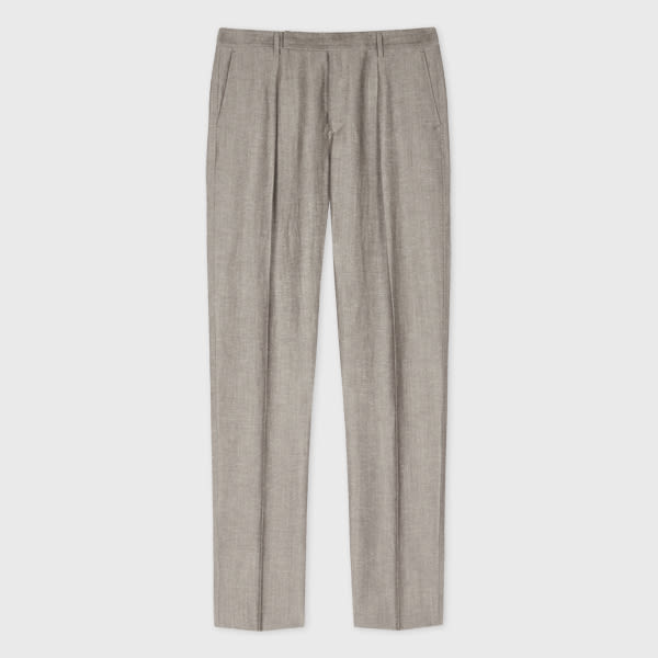 Paul Smith Tapered-Fit Light Brown Linen-Wool Pleated Trousers