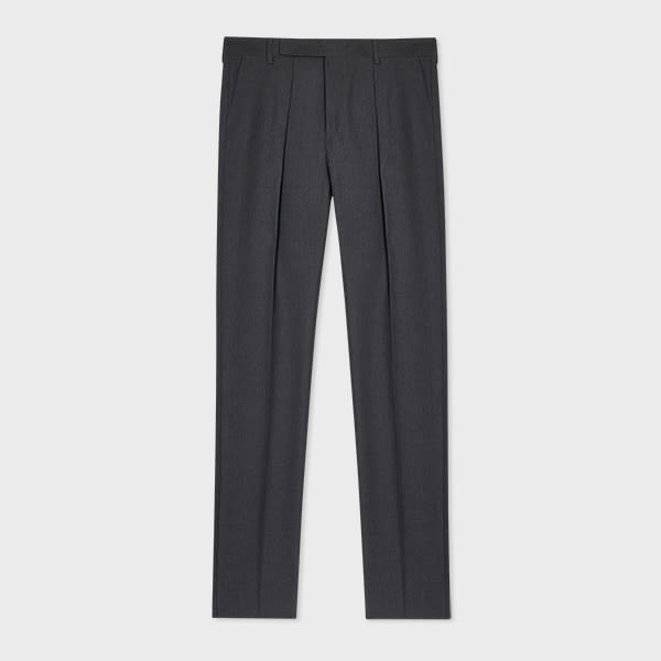 Paul Smith Tapered-Fit Dark Grey Wool-Cotton Pleated Trousers