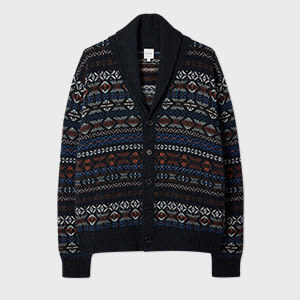 Paul Smith Navy Fair Isle Wool Cardigan Blue In Multi