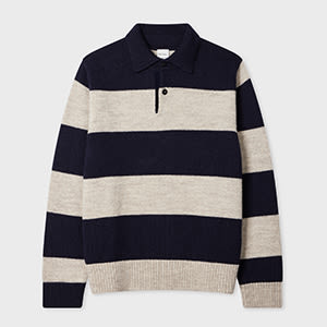 Paul Smith Navy Block Stripe Knitted Polo Sweater Blue In Blue