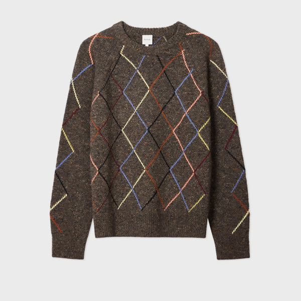Paul Smith Argyle Wool And Cotton-blend Sweater In Brown
