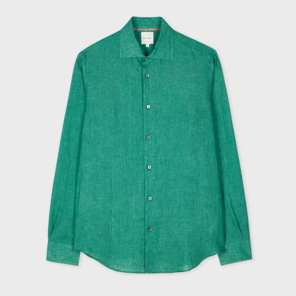 PAUL SMITH SLIM-FIT GREEN LINEN SHIRT BLUE