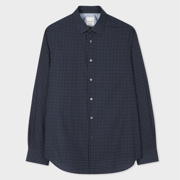Paul Smith Tailored-Fit Navy Paisley Cotton Shirt Blue