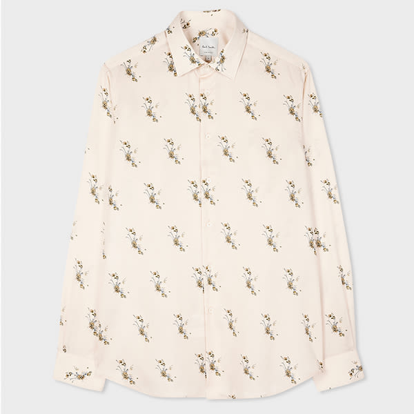 Paul Smith Tailored-Fit Ecru Floral Print Lyocell Shirt White