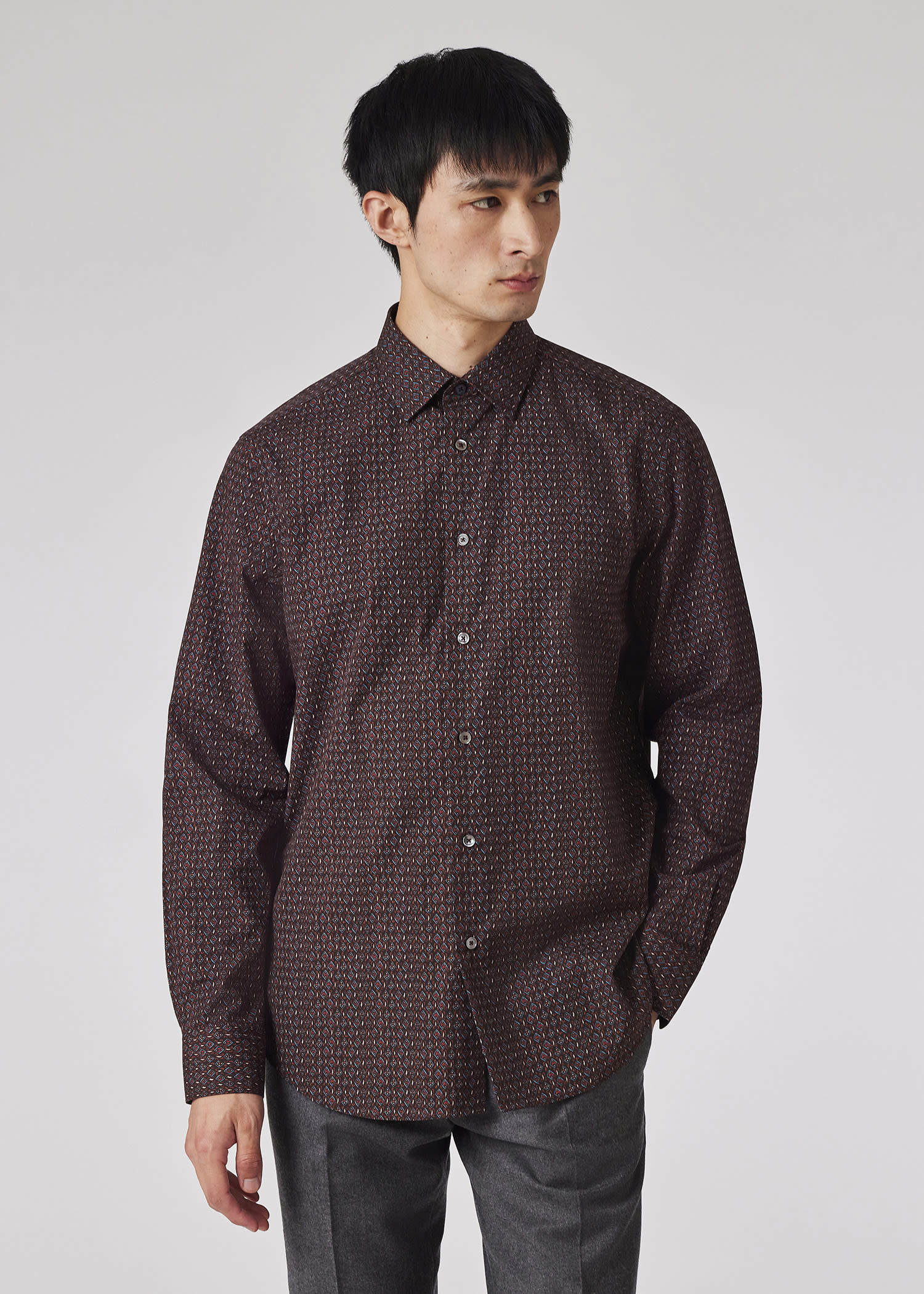 Paul Smith Tailored-Fit Burgundy Mini Diamond Print Shirt