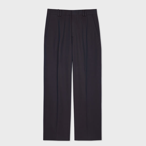 Paul Smith Navy Cotton And Wool-Blend Twill Wide Leg Trousers Blue