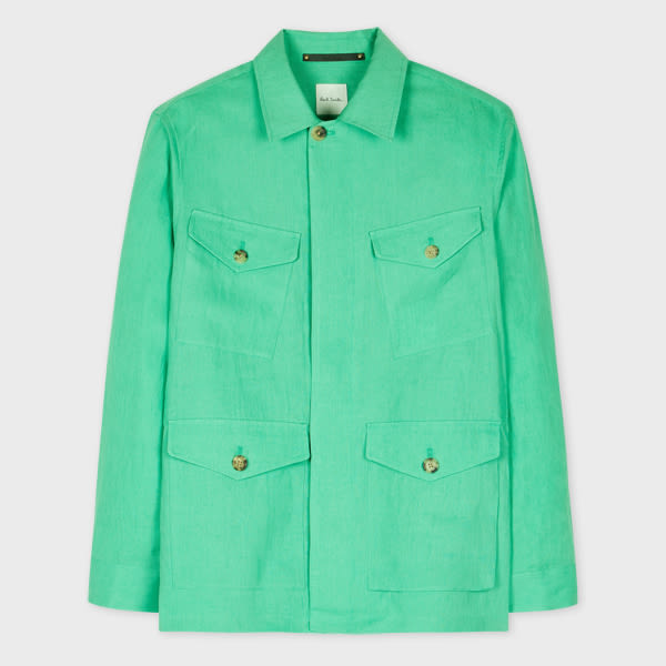 PAUL SMITH TURQUOISE LINEN FIELD JACKET BLUE
