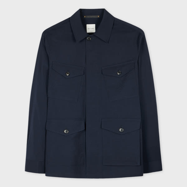 PAUL SMITH DARK NAVY STRETCH-WOOL SEERSUCKER FIELD JACKET BLUE