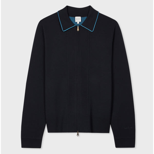 Paul Smith Navy Merino Wool-Blend Zip Cardigan Blue