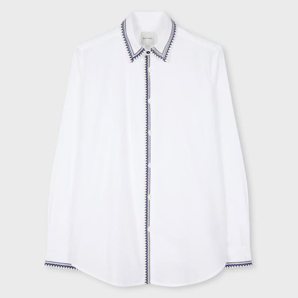 Paul Smith White Cotton Embroidered Trim Shirt