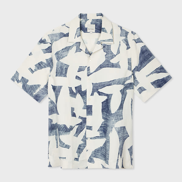 Paul Smith Blue 'Abstract Cutout' Viscose-Linen Shirt