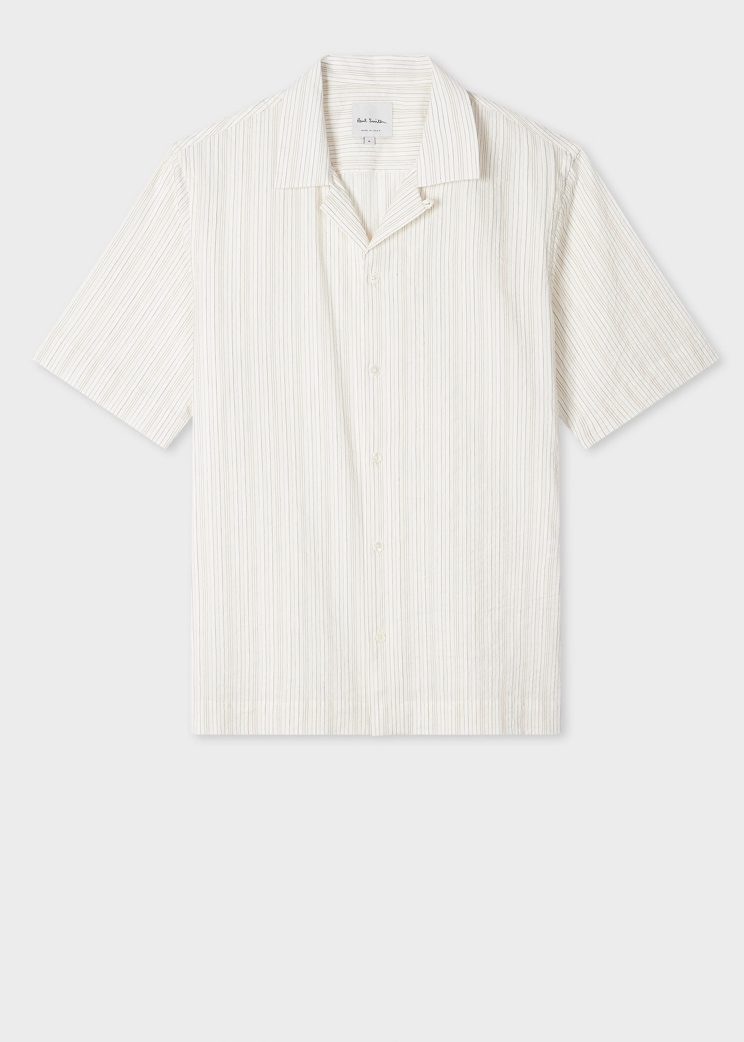 Paul Smith Ecru Cotton-Linen Textured Stripe Short-Sleeve Shirt White
