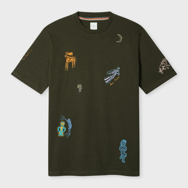 Paul Smith Charcoal Embroidered 'little Beasts' T-shirt Black In Black
