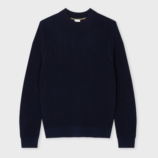 Paul Smith Dark Navy Merino Wool-Blend Funnel Neck Sweater Blue